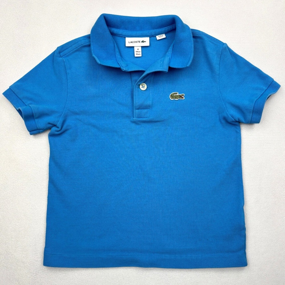 Lacoste Shirt Boys 4 4T Blue Pique Short Sleeve Crocodile Logo Polo Top PJ2909